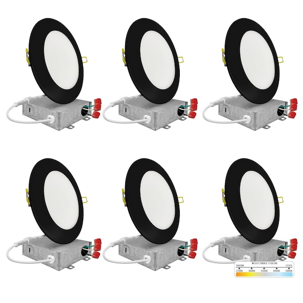 Nuwatt 6 Inch Ultra Thin Black LED Recessed Lighting 5CCT 2700K/3000K/3500K/4000K/5000K Wafer Lights 6 PK NW-P-DL-6-15W-5CT-BLK-6P - main